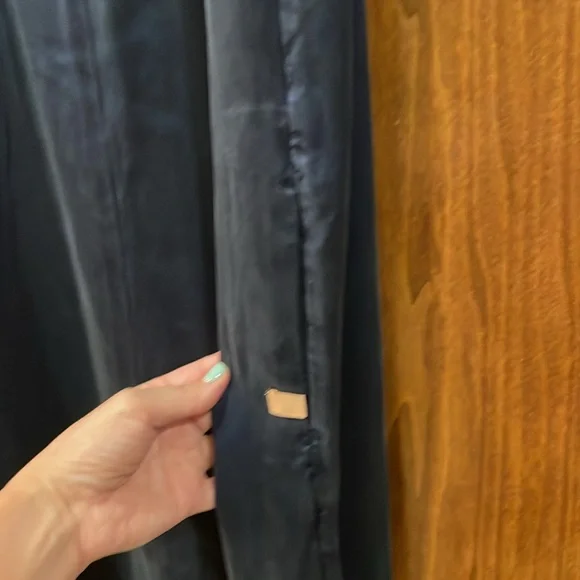 Lunya Washable Silk Racer Maxi Dress Navy Blue Deep V-Back Slit Minimalist L/XL - Picture 9 of 15